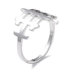 Stainless Steel Color Non-Tarnish 304 Stainless Steel Hollow Out Rectangle Adjustable Ring for Women, Stainless Steel Color, US Size 6 1/4(16.7mm)