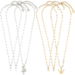 (52) Непрозрачная лаванда 6 шт. 2 цвета 304 ожерелья из нержавеющей стали со скрепками, разноцветные, 16.14~16.34 дюйм (41~41.5 см), 3 шт / цвет