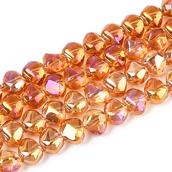 Темно-Оранжевый Гальванизируйте прозрачное стекло бисер нитей, самородки, с половиным покрытием, темно-оранжевый, 6.5x8x5 мм, отверстие : 0.9~1 мм, около 99~101 шт / нитка, 24.61~25.39 дюйм (62.5~64.5 см)