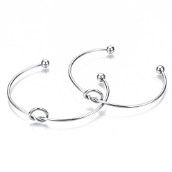 Stainless Steel Color 304 Stainless Steel Love Knot Cuff Bangle Making, with End Round Beads, Stainless Steel Color, Inner Diameter: 2-1/2 inch(63~66mm)