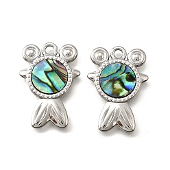 Fish 304 подвески из натуральной ракушки пауа из нержавеющей стали, прелести морских животных, цвет нержавеющей стали, рыба, 26x18x2 мм, отверстие : 2.5 мм