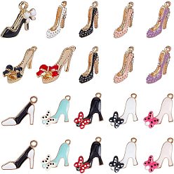 Mixed Color Alloy Enamel Pendants, High-heeled Shoes, Mixed Color, 74x72x17mm