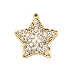 Звезда 304 подвески из микро-паве из нержавеющей стали с фианитами, без кадмия, без никеля и без свинца, золотые, звезда, 14x13x3 мм, отверстие : 0.8 мм