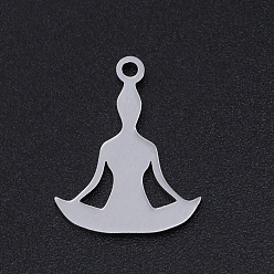 Stainless Steel Color Non-Tarnish Chakra Theme, 201 Stainless Steel Laser Cut Pendants, Yoga, Stainless Steel Color, 18x14x1mm, Hole: 1.4mm