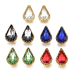 Mixed Color Sew on Rhinestonee, Transparent Glass, with Iron Prong Settings, Faceted, Teardrop, Mixed Color, 13.5x8.5x5mm, Hole: 0.9mm