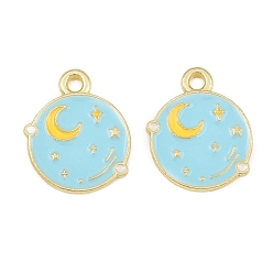 Cielo Azul Colgantes de la aleación del esmalte, encantos de la luna, dorado, el cielo azul, 16x13x1 mm, agujero: 1.6 mm