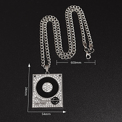 Silver Alloy Crystal Rhinestone Enamel Turntable Pendant Necklaces for Unisex, Black, Silver, 23.62 inch(60cm)