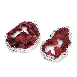 Темно-Красный Окрашенные натуральные друзы агата звенья, с латунной окантовкой, серебряный цвет гальваническим, темно-красный, 36.5~79x21~44x6.5~9 мм, отверстие : 2.5 мм