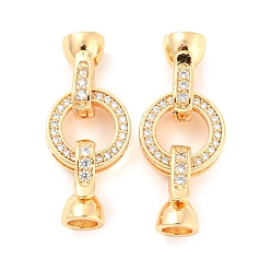 Настоящее золото 18K Реечное покрытие латунь микро паве прозрачный кубический цирконий складные застежки, без кадмия, без никеля и без свинца, плоско-круглые, реальный 18 k позолоченный, Кольцо: 12x3 mm, застежки: 12x6x7 мм, отверстие : 4 мм