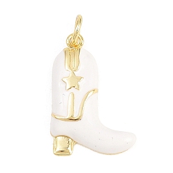 Белый Латунь эмаль подвески, подвески в виде ковбойских сапог/туфель, долговечный, стойки покрытие, без свинца и без кадмия, реальный 18 k позолоченный, белые, 20.5x14x3 мм, отверстие : 3.4 мм