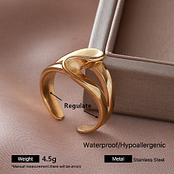 Oro 304 Anillos abiertos de acero inoxidable para mujer., dorado, ajustable