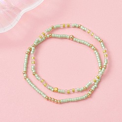 Зеленый 2 Набор эластичных браслетов из стеклянного бисера для женщин, зелёные, внутренний диаметр: 2.13 дюйм (5.4 см)