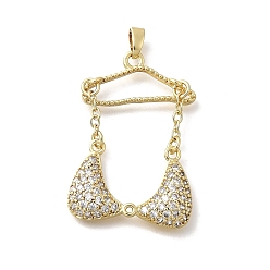 Настоящее золото 18K Латунные микро проложить кубического циркония прелести, бикини, реальный 18 k позолоченный, 34x23x4 мм, отверстие : 5x2.5 мм