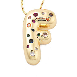 Letter F Латунные ожерелья с подвесками в виде букв из микрофибры с кубическим цирконием, реальный 18 k позолоченный, Буква F, 17.40~17.80 дюйм (44.2~45.2 см), Кулон : 29.5x17.5 мм