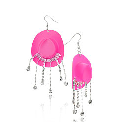 Ярко-Розовый Пластиковые серьги-подвески со стразами, платина, ярко-розовый, 110x51 мм