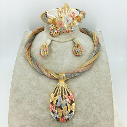 Золотой Браслет из сплава со звеньями в форме капли, серьги-гвоздики, ожерелья с подвесками и комплекты колец, золотые, 475 мм