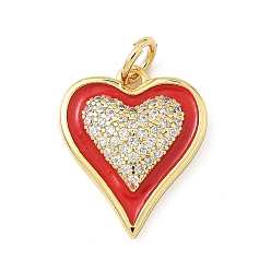 Настоящее золото 18K Латунные микро проложить кубического циркония подвески, с эмалью, сердце, без свинца и без кадмия, стойки покрытие, долговечный, с целью перехода в кольце, реальный 18 k позолоченный, 16.5x13.5x3 мм, отверстие : 3 мм