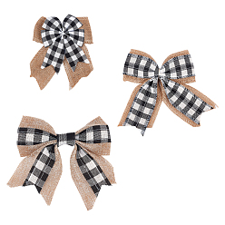 Dark Khaki 3Pcs 3 Style Big Bowknot Polyester Imitation Linen Ornament Accessories, for DIY Clothing, Headband, Headwear Ornament,  Grid Pattern, Dark Khaki, 1pc/style