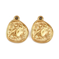 Настоящее золото 18K 304 подвески из нержавеющей стали, ионное покрытие (ip), неправильный плоский круг с подвеской в виде ворона, реальный 18 k позолоченный, 19.5x15.5x3 мм, отверстие : 0.9 мм