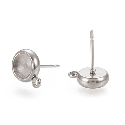 Нержавеющая Сталь Цвет Устойчивые к потускнению 304 фурнитура для сережек-гвоздиков из нержавеющей стали, плоско-круглые, цвет нержавеющей стали, 11x8 мм, отверстие : 1.8 мм, штифты : 0.7 мм, лоток : 6 мм