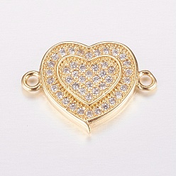 Золотой Латунные микро проложить кубических ссылки циркония, прозрачные, сердце, золотые, 12.5x17x2 мм, отверстие : 1 мм