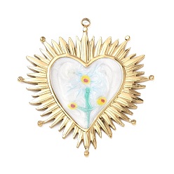 Orange 304 Stainless Steel Enamel Pendants, Heart Charms, Ion Plating(IP), Golden, Orange, 48.5x44.5x2mm, Hole: 2mm