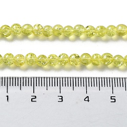 Yellow Spray Painted Crackle Glass Beads Strands, Round, Yellow, 4mm, Hole: 1.1~1.3mm, about 200pcs/strand, 31.4 inch