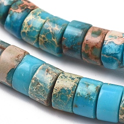Light Sea Green Natural Imperial Jasper Beads Strands, Dyed, Column, Light Sea Green, 6~6.5x3~3.5mm, Hole: 1.2mm, about 115pcs/strand, 15.35 inch~15.74 inch(39~40cm)