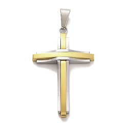 Золотой & Цвет Нержавеющей Стали Вакуумное покрытие pvd 304 подвески из нержавеющей стали, крест очарование, религия, золотые и нержавеющая сталь цвет, 46.5x29x5 мм, отверстие : 8.8x4 мм