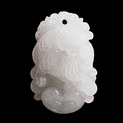 Тигр Резные подвески из натурального белого нефрита, двенадцать китайских знаков зодиака амулеты, тигр, 35~37.5x22.5~24.5x8~12 мм, отверстие : 1.6~1.8 мм