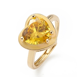 Золотистый Кубический цирконий сердце регулируемое с эмалью, настоящее 18k позолоченное латунное кольцо-солитер для женщин, без свинца и без кадмия, золотые, внутренний диаметр: 18 мм