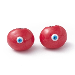 FireBrick Glass Beads, with Enamel, Oval with Evil Eye Pattern, FireBrick, 13x16.5x15.5mm, Hole: 1.4mm