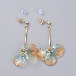 Orange Glass Cluster Beads Dangle Ear Studs, with Iron Bar, Plastic Ear Nuts, Brass Stud Findings, Cardboard Box, Orange, 52mm, Pin: 0.8mm