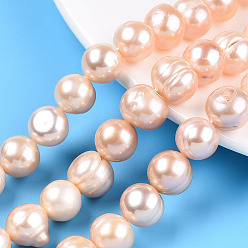 PeachPuff Natural Cultured Freshwater Pearl Beads Strands, Potato, PeachPuff, 11~12x9.5~14mm, Hole: 0.7mm, about 32pcs/strand, 13.78~13.98 inch(35~35.5cm)