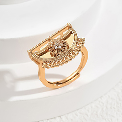 Прозрачный Кольца для женщин с микропаве из латуни и кубическими цирконами, вентилятор, прозрачные, 20x15 мм