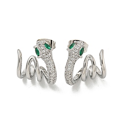 Платина Клипсы из латуни с паве из кубического циркония, змея, платина, 16.5x15 мм