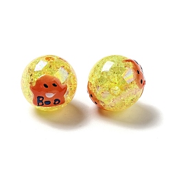 Gold AB Color Transparent Crackle Acrylic Round Beads, Hand Painted Beads, Halloween Ghost Beads, with Enamel, Gold, 19.5x20.5mm, Hole: 3mm