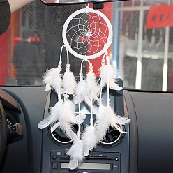 Белый Тканая паутина/сетка с подвесными украшениями из перьев, плоский круглый для интерьера комнаты украшение дома, белые, 400~500x110 мм