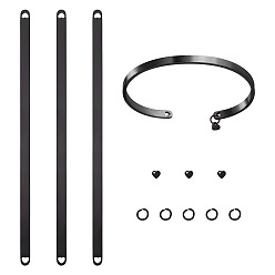 Черный Наборы для самостоятельного изготовления браслетов-манжет, В комплект входят 3 заготовок для браслетов из нержавеющей стали., 3 шт. 304 подвески из нержавеющей стали и 5 шт. открытые соединительные кольца, чёрные