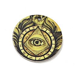 Eye Anlaufgeschützt 201 Anhänger aus Edelstahl, Flachrund, Edelstahl Farbe, Augenmuster, 25x1 mm, Bohrung: 1.8 mm