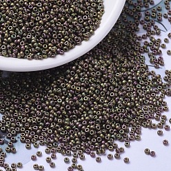 (RR2035) Matte Metallic Khaki Iris MIYUKI Round Rocailles Beads, Japanese Seed Beads, 11/0, (RR2035) Matte Metallic Khaki Iris, 2x1.3mm, Hole: 0.8mm, about 5500pcs/50g