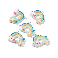 Colorful Opaque Resin Pendants, with Platinum Tone Iron Loops, Rainbow with Cloud, Colorful, 27x33x6.5mm, Hole: 2mm