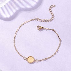 Золотой 304 изготовление браслетов-спутников из нержавеющей стали, с плоскими круглыми настройками кабошон, золотые, лоток : 8 мм, 7.28 дюйм (18.5 см)