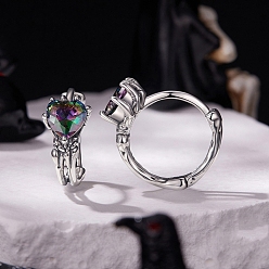Античное Серебро Серьги-кольца в форме сердца на Хэллоуин 925 из стерлингового серебра с кубическим цирконием, античное серебро, 13x15.5x6 мм