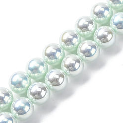 Бледно-Зеленый УФ-покрытие перламутровые стеклянные жемчужные бусины нити, имитация Австрийские кристаллические шарики, круглые, бледно-зеленый, 8 мм, отверстие : 0.7 мм, около 51~52 шт / нитка, 15.35~15.75 дюйм (39~39.5 см)
