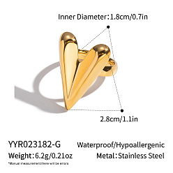 Настоящее золото 18K 304 палец кольца из нержавеющей стали, сердце, зеркальная полировка, долговечный, ионное покрытие (ip), реальный 18 k позолоченный, 28 мм, внутренний диаметр: 18 мм