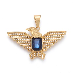 Golden 304 Stainless Steel Big Pendants, with Crystal Rhinestone and Resin, Eagle, Golden, 34x60x7mm, Hole: 6.5x12mm
