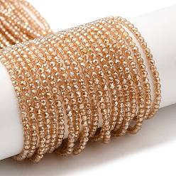 Сэнди Коричневый Прозрачные стеклянные бусины гальваническим пряди, гальваническое покрытие, граненые круглые, песчаный коричневый, 2 мм, отверстие : 0.7 мм, около 160~178 шт / нитка, 13.58 ~14.17 дюйм (34.5~36 см)