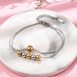 Золотой & Цвет Нержавеющей Стали 304 многослойные браслеты из нержавеющей стали с цепочкой «роло» для женщин, круглый шар, золотые и нержавеющая сталь цвет, 6-7/8 дюйм (17.5 см) в длину, удлинитель: 60 мм