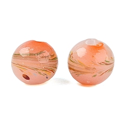 Coral Handmade Lampwork Beads, Round with Landscape, Coral, 11.5~12.5mm, Hole: 1.2~2mm